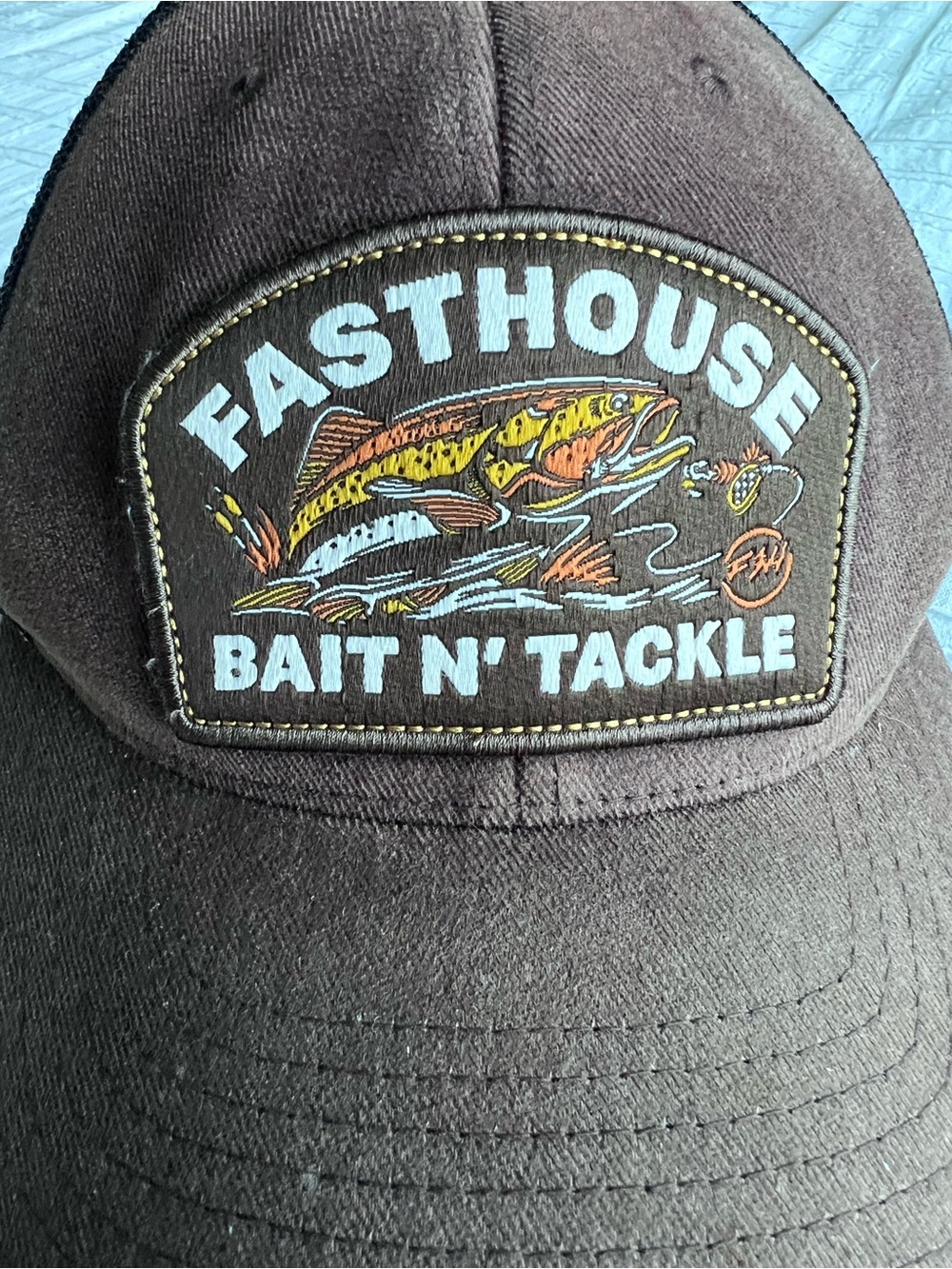 Fasthouse Bait N’ Tackle Trucker Hat Brown Black Snapback EUC - Picture 2 of 8